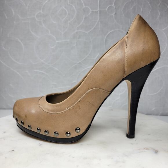 Aldo Stilettos Womens 39 US 8.5 Tan Leather Studded Rivets Platform‎ High Heels - Picture 5 of 15